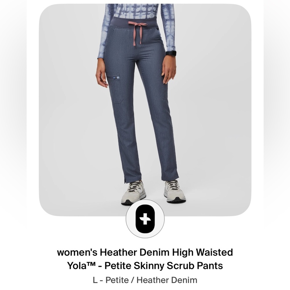 Figs High Waisted Yola Scrub Pants Heather Denim L Petite